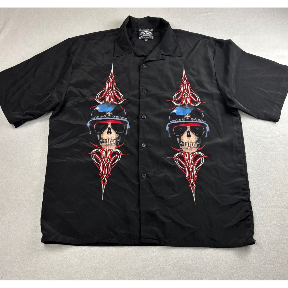 RockHouse Roadhouse Skull Graphic Shirt Mens 2X Black Button Up